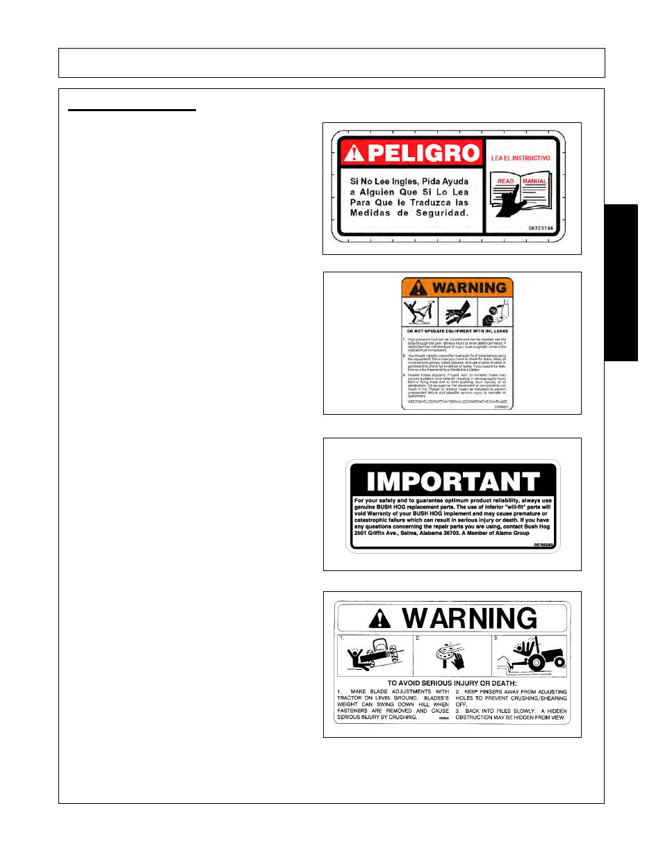 Decal description, Decal description -11, Safety | Bush Hog FC-BL-0002 User Manual | Page 15 / 62