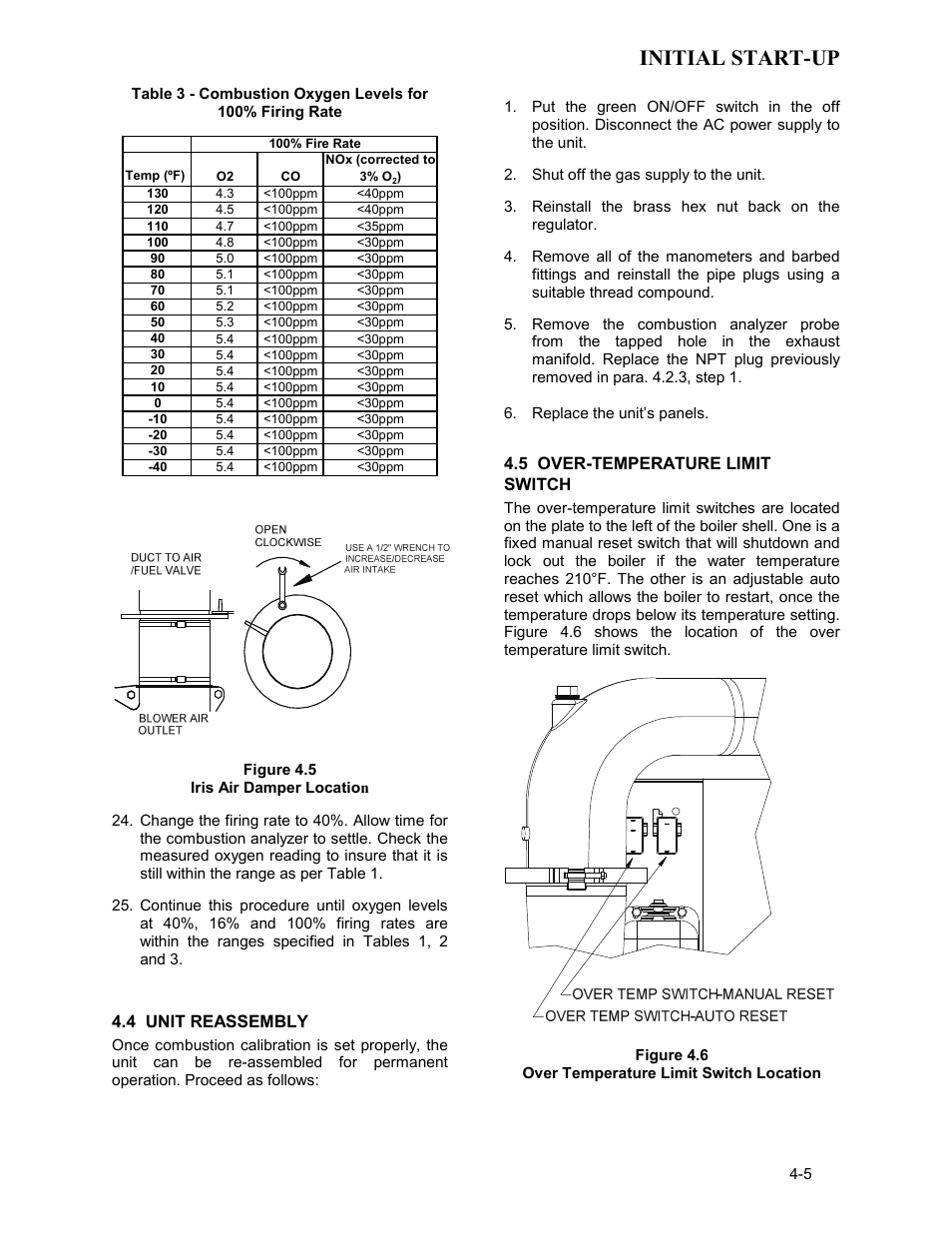 4 unit reassembly, 5 over-temperature limit switch, Initial start-up | AERCO BMK 2.0 LN Nat. Gas User Manual | Page 35 / 112