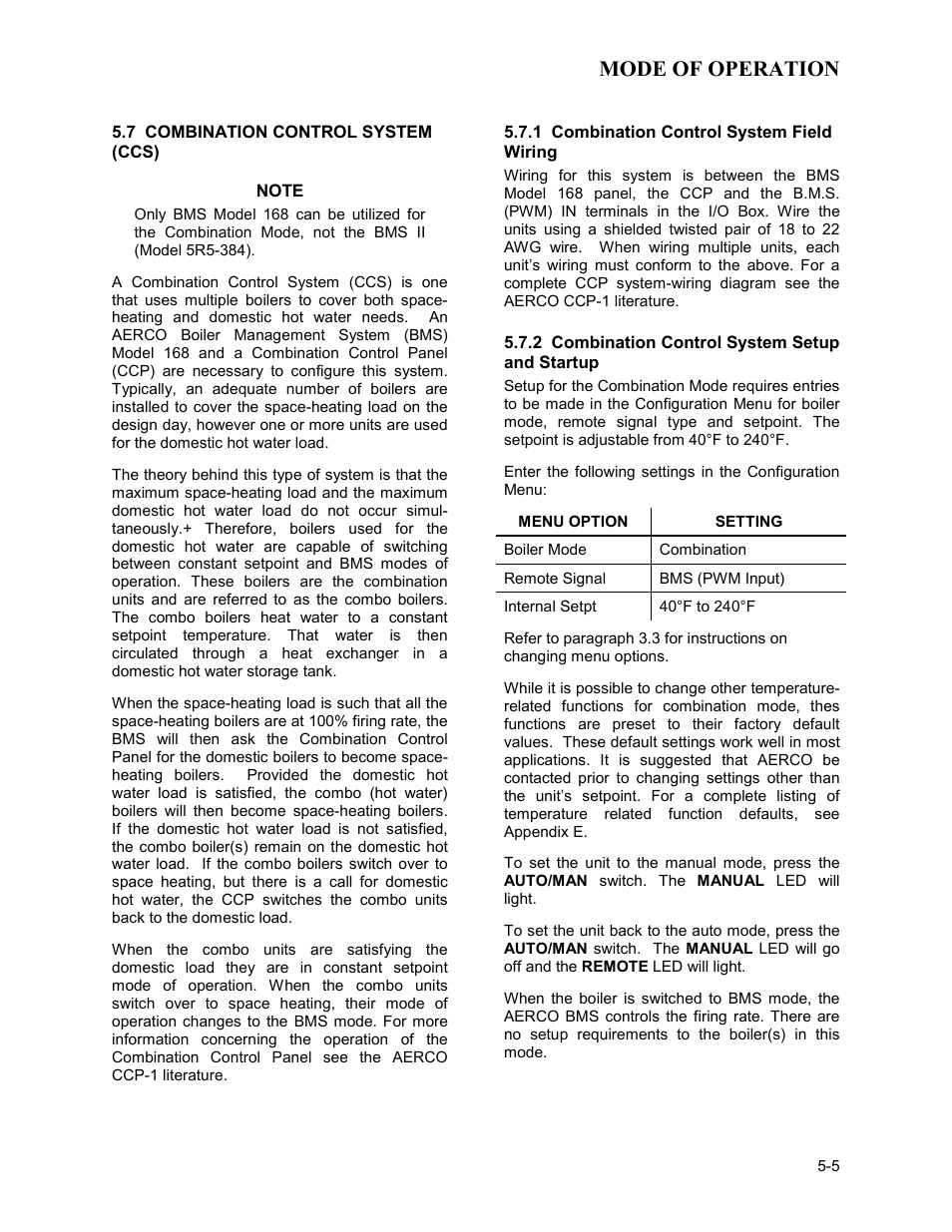 6 combination control system (ccs), Mode of operation | AERCO BMK 2.0 LN Nat. Gas User Manual | Page 41 / 112