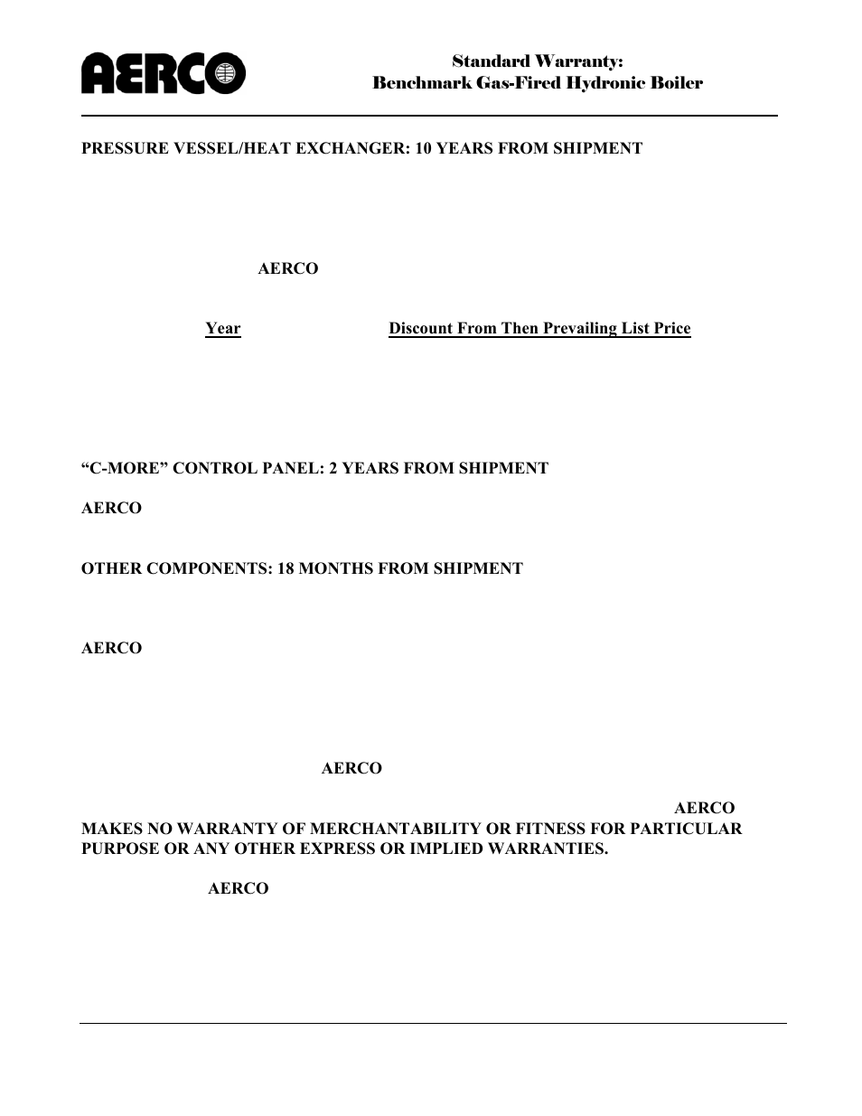 Standard warranty | AERCO BMK 2.0 LN for Mass. only User Manual | Page 111 / 114