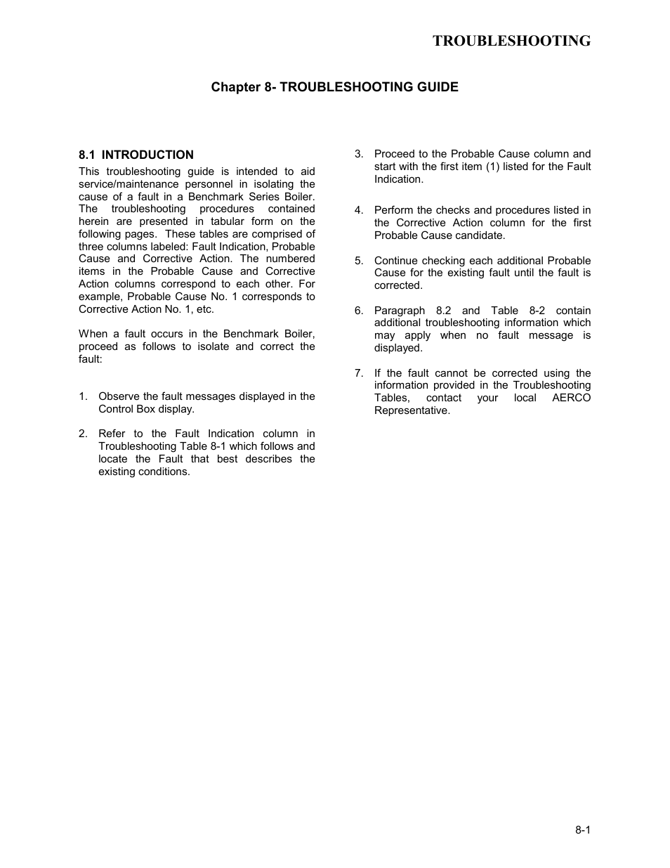 Chapter 8, Troubleshooting | AERCO BMK 2.0 LN for Mass. only User Manual | Page 55 / 114