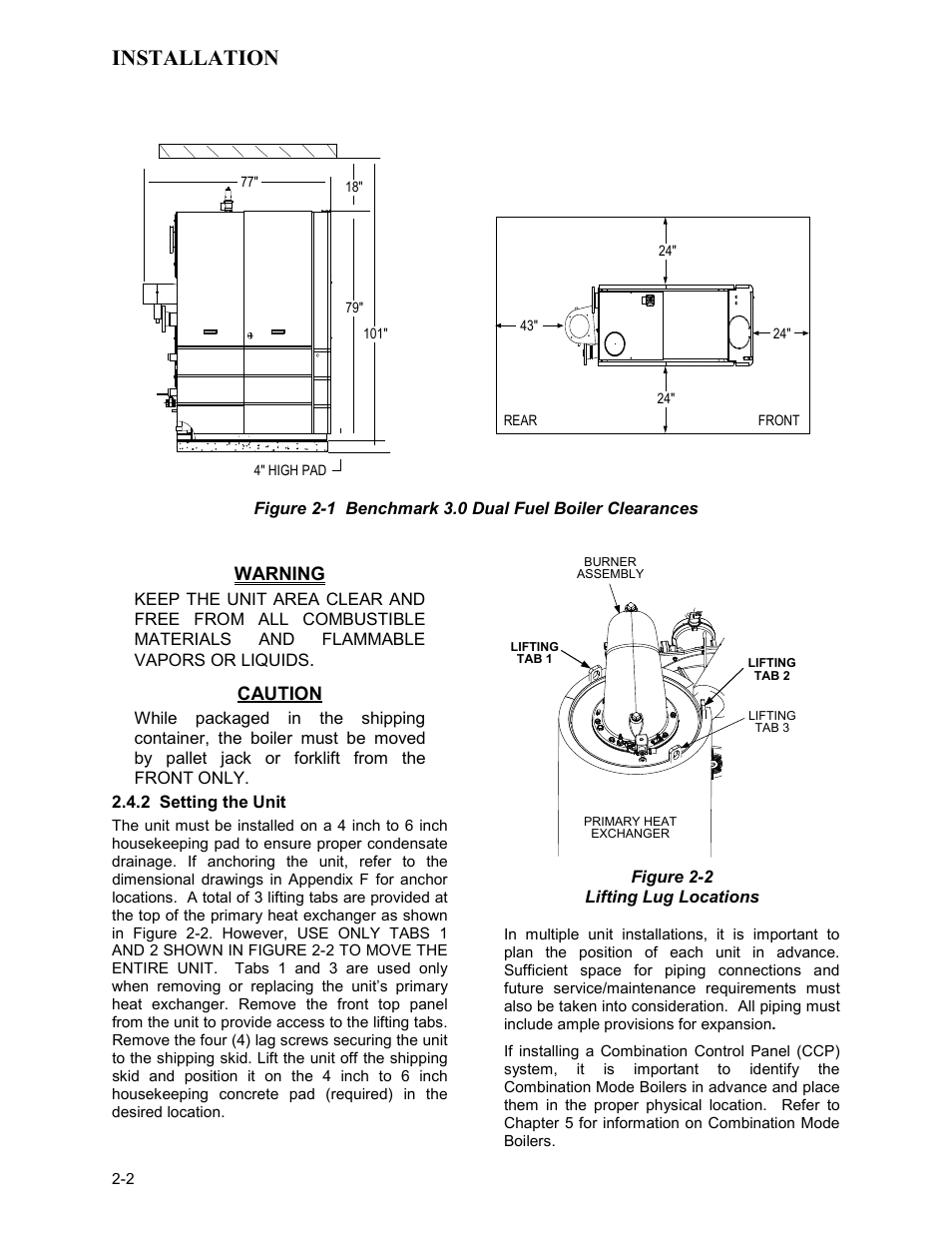 2 setting the unit, Installation | AERCO BMK 3.0 LN Dual-Fuel Series Gas Fired Low NOx Boiler System User Manual | Page 12 / 136