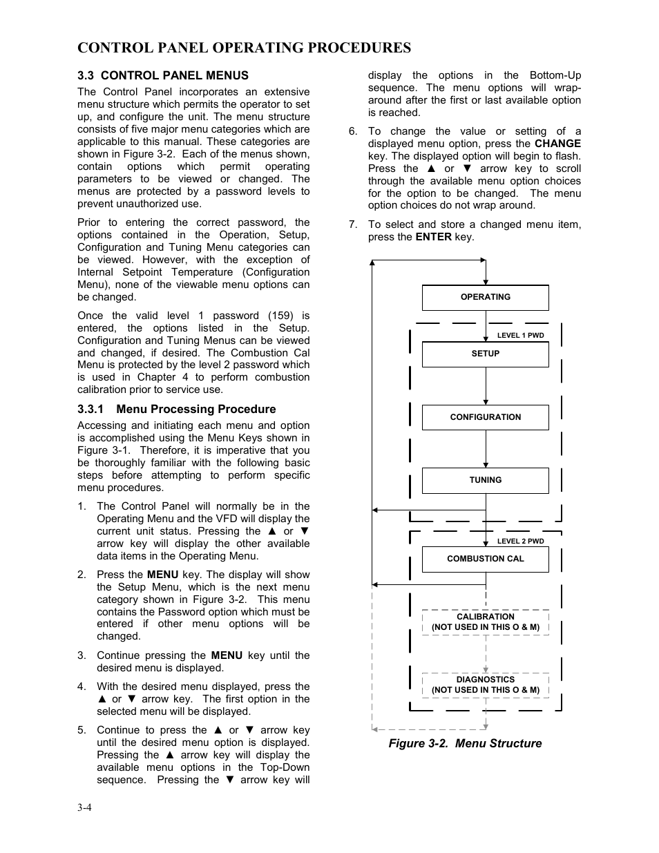 3 control panel menus, 1 menu processing procedure, Control panel operating procedures | AERCO BMK 3.0 LN Dual-Fuel Series Gas Fired Low NOx Boiler System User Manual | Page 26 / 136