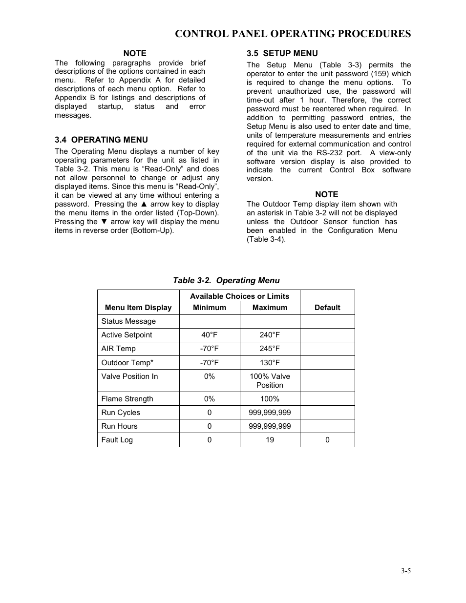 4 operating menu, 5 setup menu, Control panel operating procedures | AERCO BMK 3.0 LN Dual-Fuel Series Gas Fired Low NOx Boiler System User Manual | Page 27 / 136