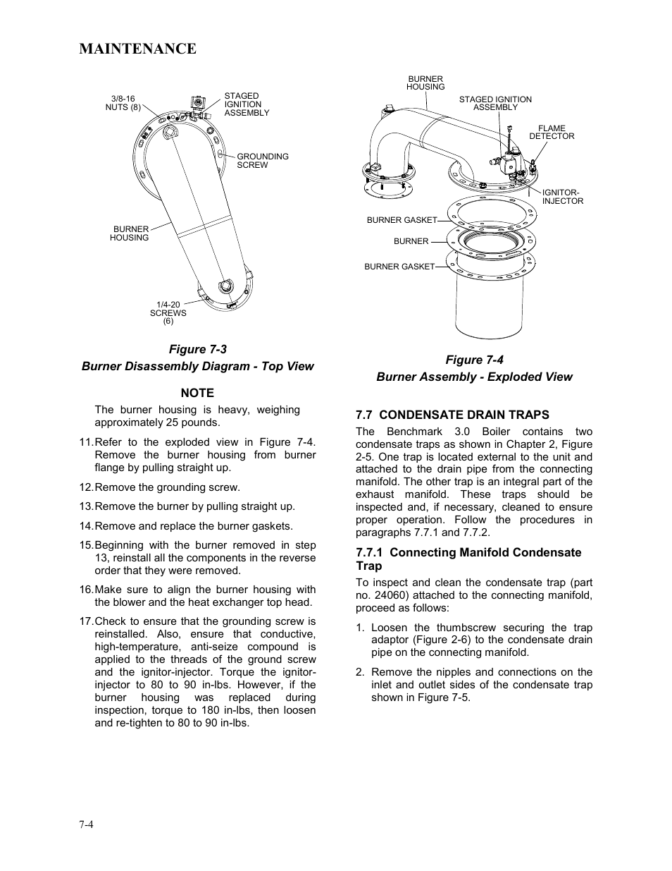 7 condensate drain traps, 1 connecting manifold condensate trap, Maintenance | AERCO BMK 3.0 LN Dual-Fuel Series Gas Fired Low NOx Boiler System User Manual | Page 60 / 136