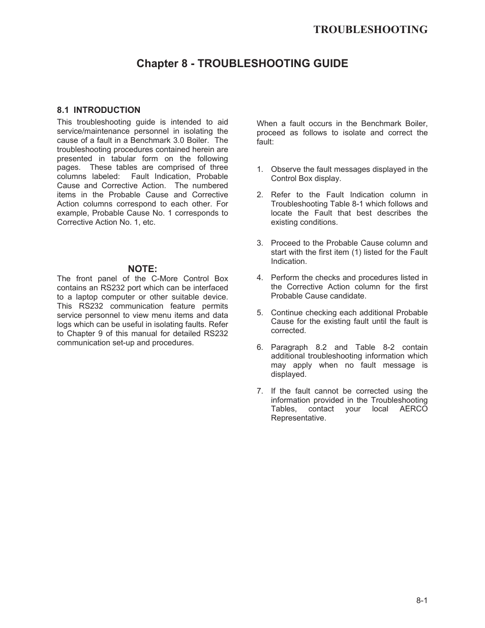 Troubleshooting, Chapter 8 - troubleshooting guide | AERCO BMK 3.0 LN Natural Gas July 2011 User Manual | Page 59 / 129