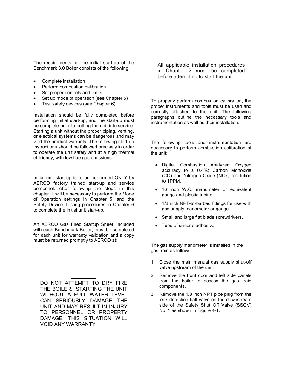 Chapter 4 - initial start-up, Initial start-up, Chapter 4 initial start-up | AERCO BMK 3.0 LN Nat. Gas Jan 2009 User Manual | Page 33 / 121