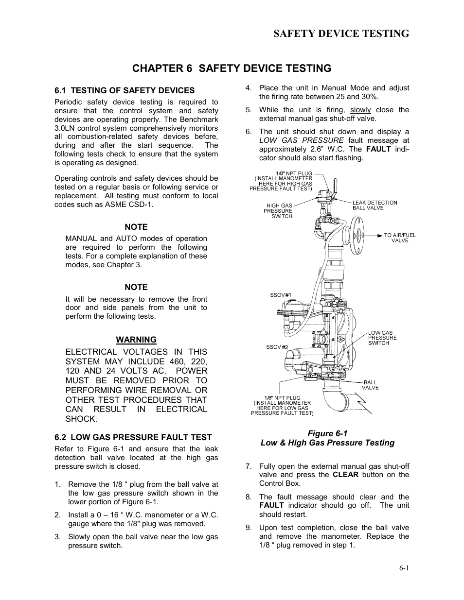 Chapter 6 - safety device testing, Safety device testing, Chapter 6 safety device testing | AERCO BMK 3.0 LN Nat. Gas Jan 2009 User Manual | Page 45 / 121