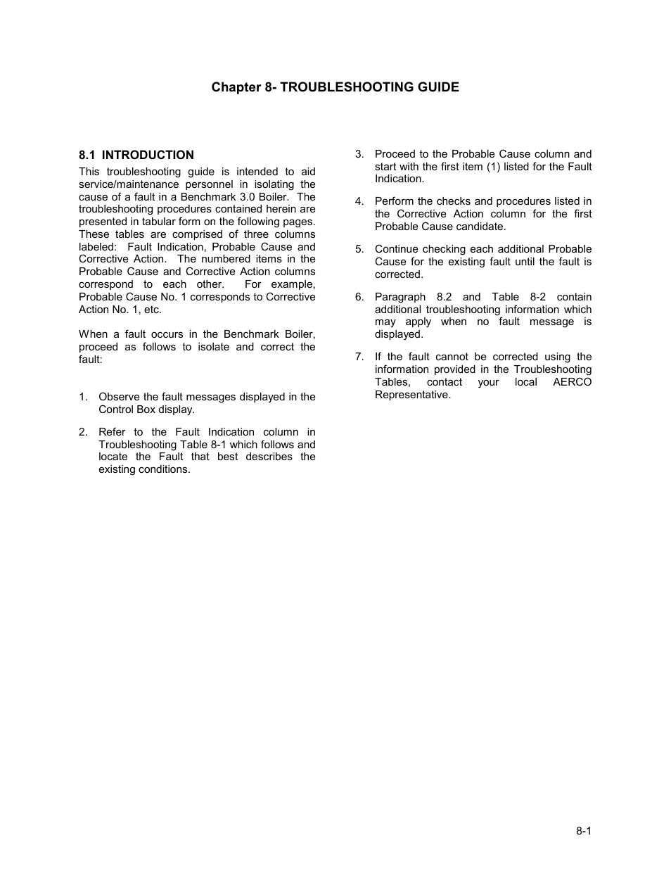 Chapter 8 - troubleshooting guide, Troubleshooting | AERCO BMK 3.0 LN Nat. Gas Jan 2009 User Manual | Page 57 / 121