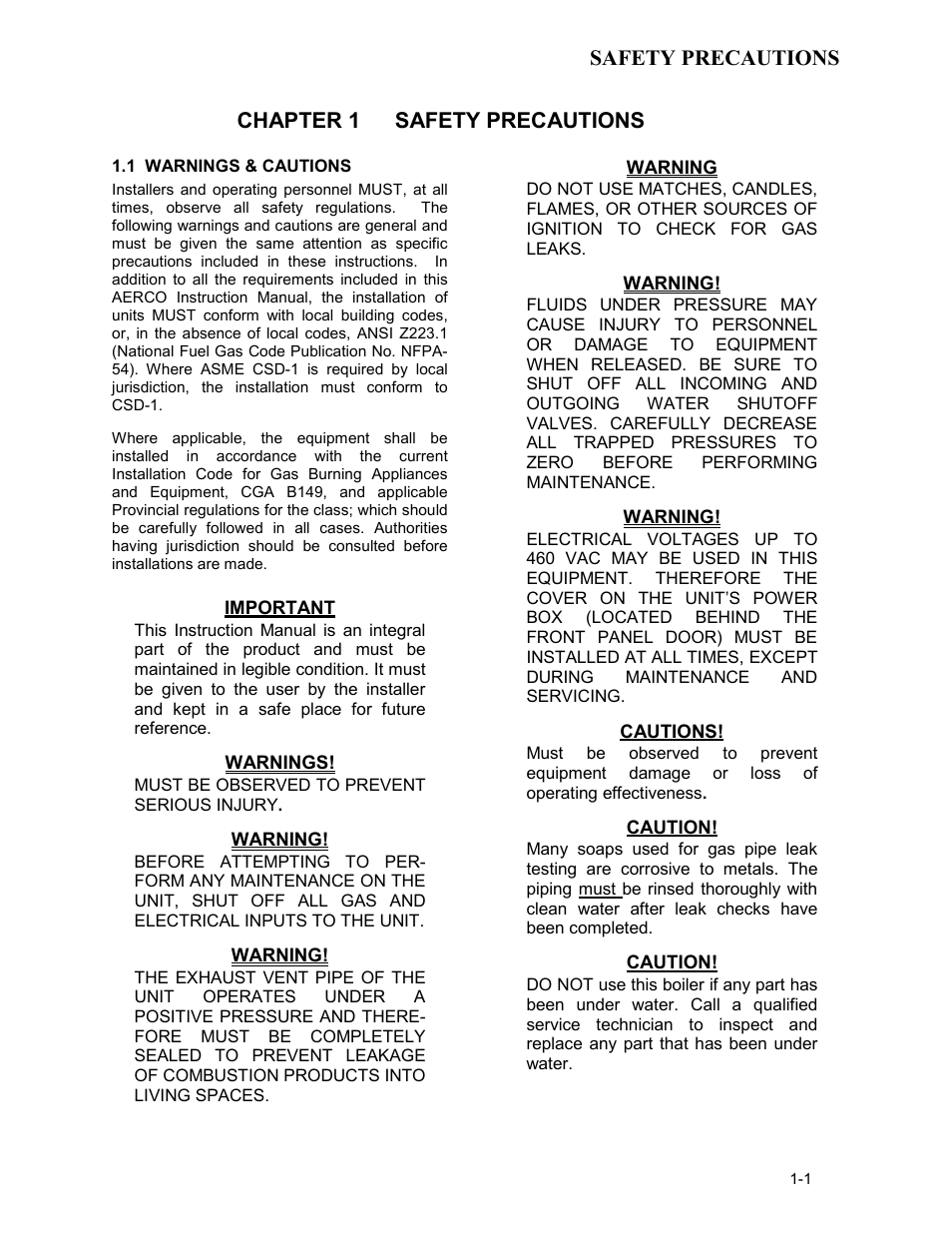 Chapter 1 - safety precautions | AERCO BMK 3.0 LN Nat. Gas Jan 2009 User Manual | Page 9 / 121