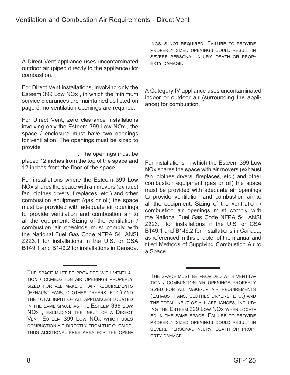 Warning, Gf-125 | AERCO Esteem O&M Manual User Manual | Page 14 / 98