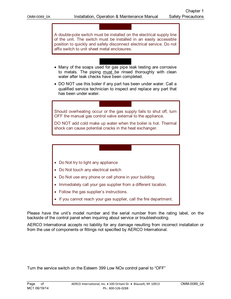 2 emergency shutdown | AERCO Esteem Boiler with EZ-Set Controller User Manual | Page 10 / 188