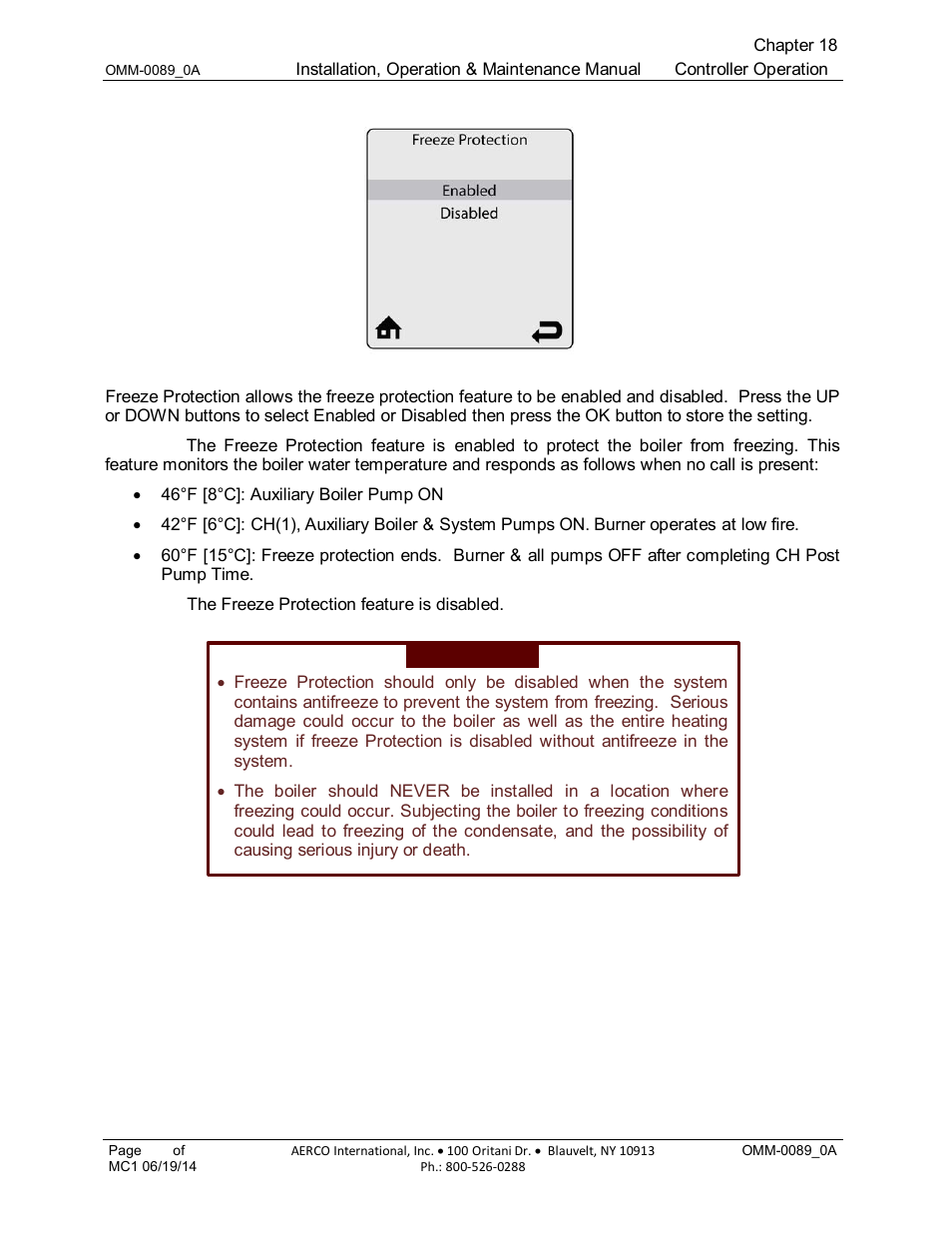 14 freeze protection (default: enabled) | AERCO Esteem Boiler with EZ-Set Controller User Manual | Page 128 / 188