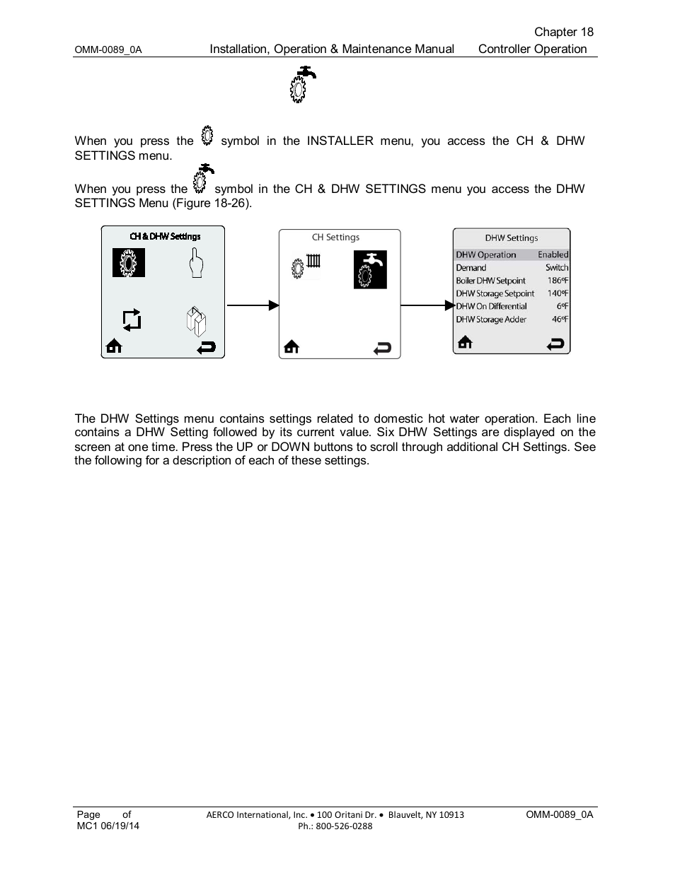 4 dhw settings menu | AERCO Esteem Boiler with EZ-Set Controller User Manual | Page 135 / 188