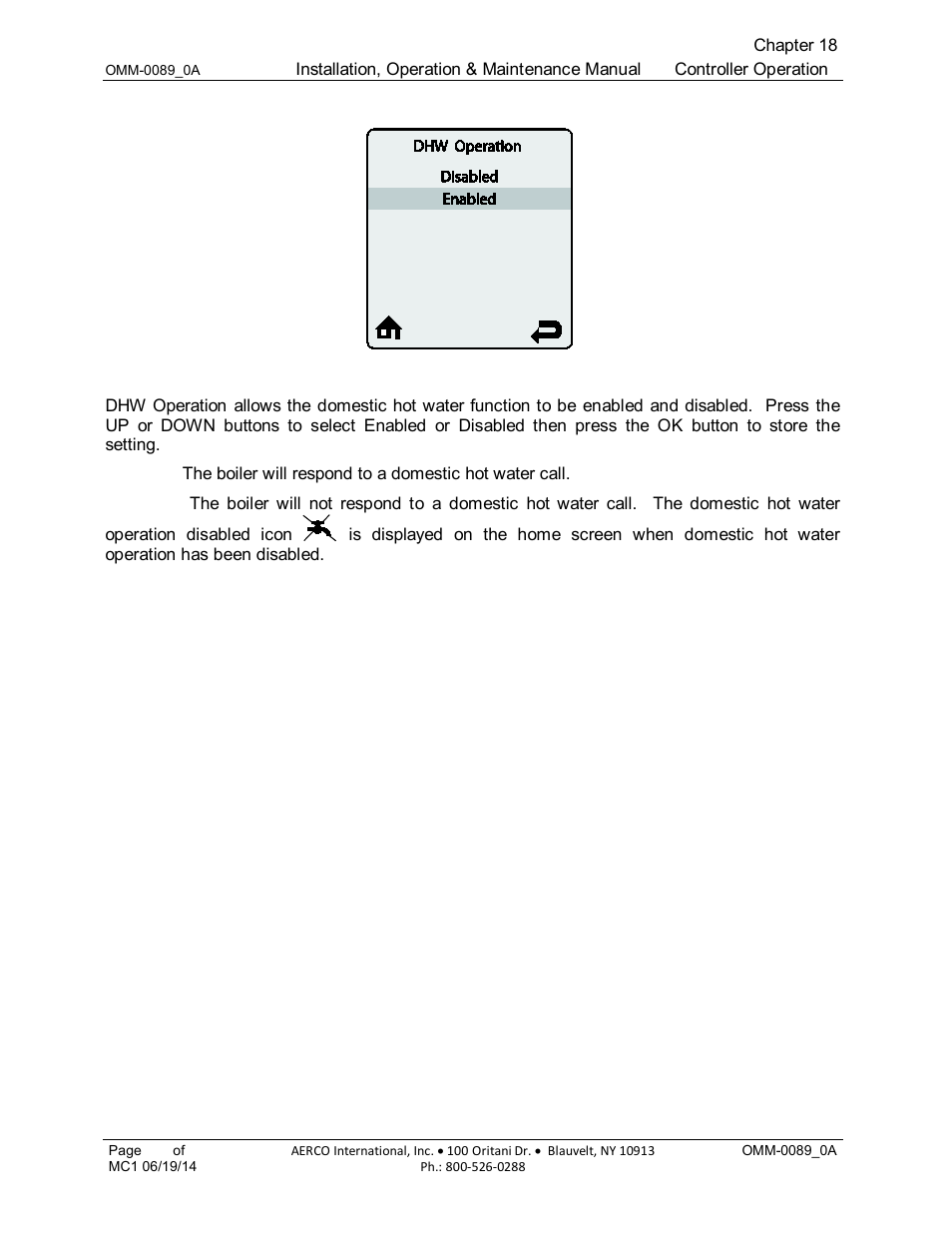 1 dhw operation (default: enabled) | AERCO Esteem Boiler with EZ-Set Controller User Manual | Page 136 / 188