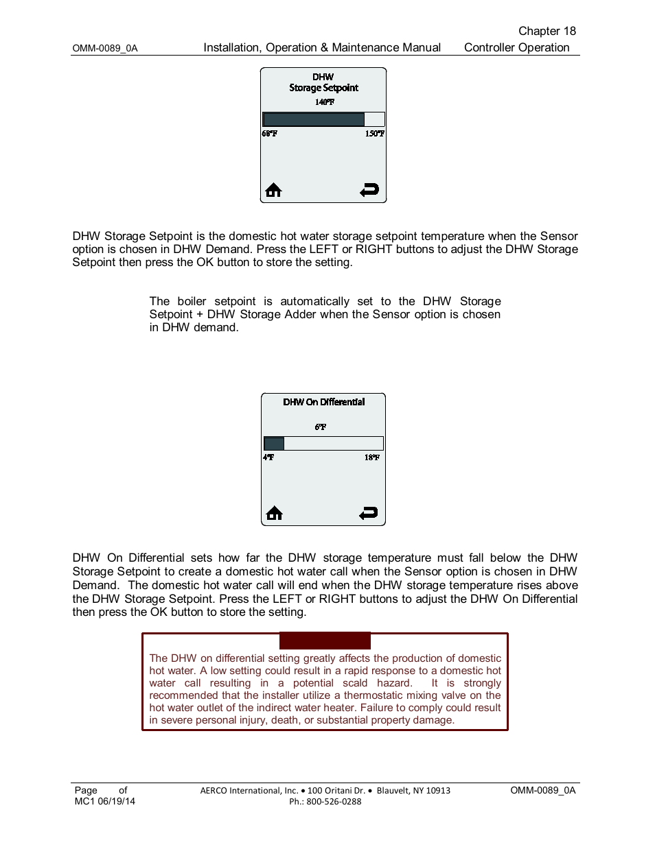 5 dhw on differential (default: 6 f [3 c]), 5 dhw on differential (default: 6°f [3°c]) | AERCO Esteem Boiler with EZ-Set Controller User Manual | Page 138 / 188