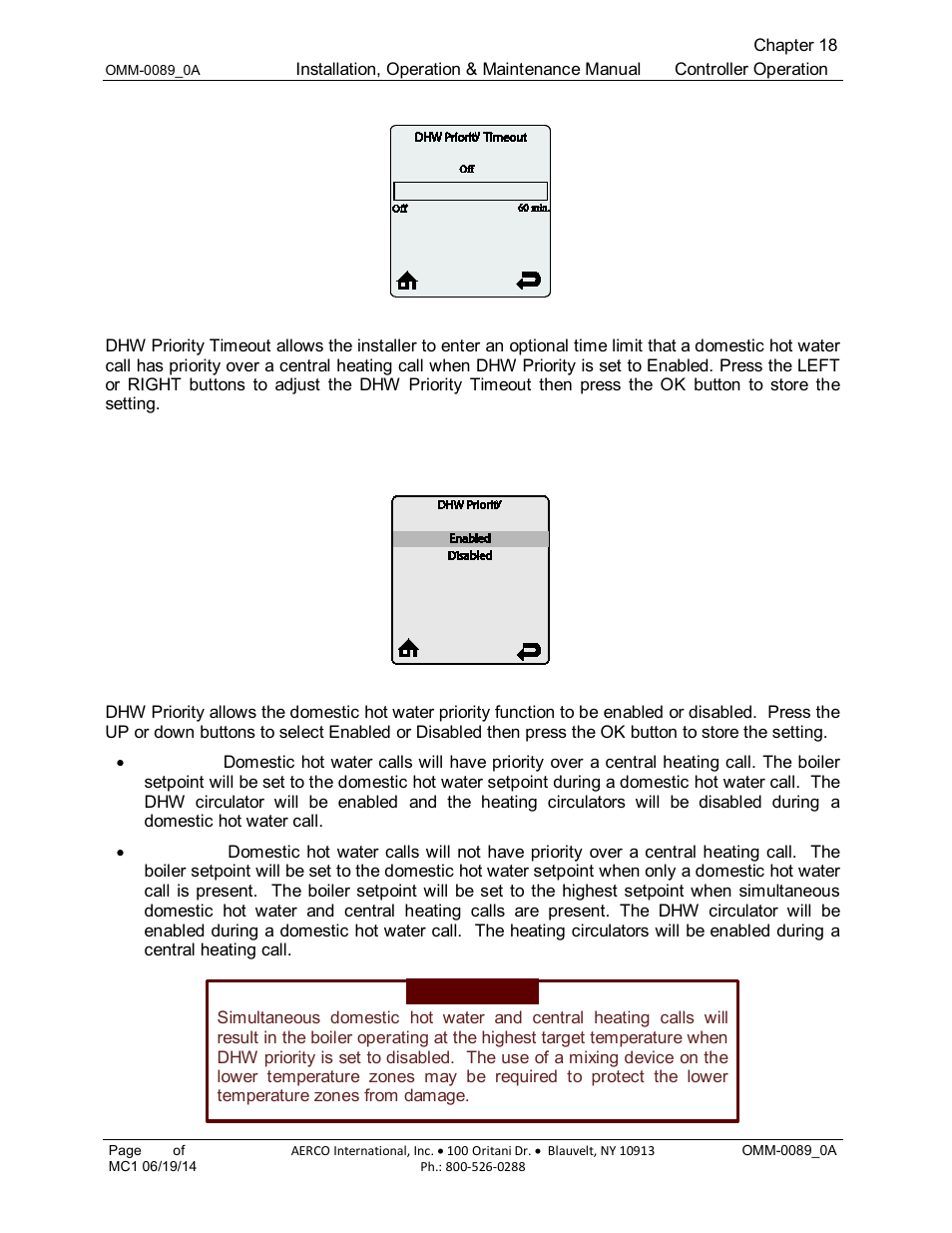 8 dhw priority timeout (default: off), 9 dhw priority (default: enabled) | AERCO Esteem Boiler with EZ-Set Controller User Manual | Page 140 / 188