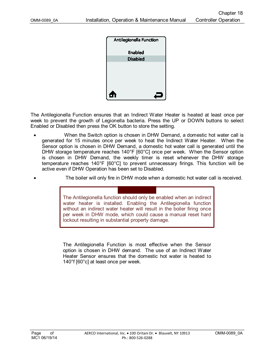 12 antilegionella function (default: disabled) | AERCO Esteem Boiler with EZ-Set Controller User Manual | Page 142 / 188