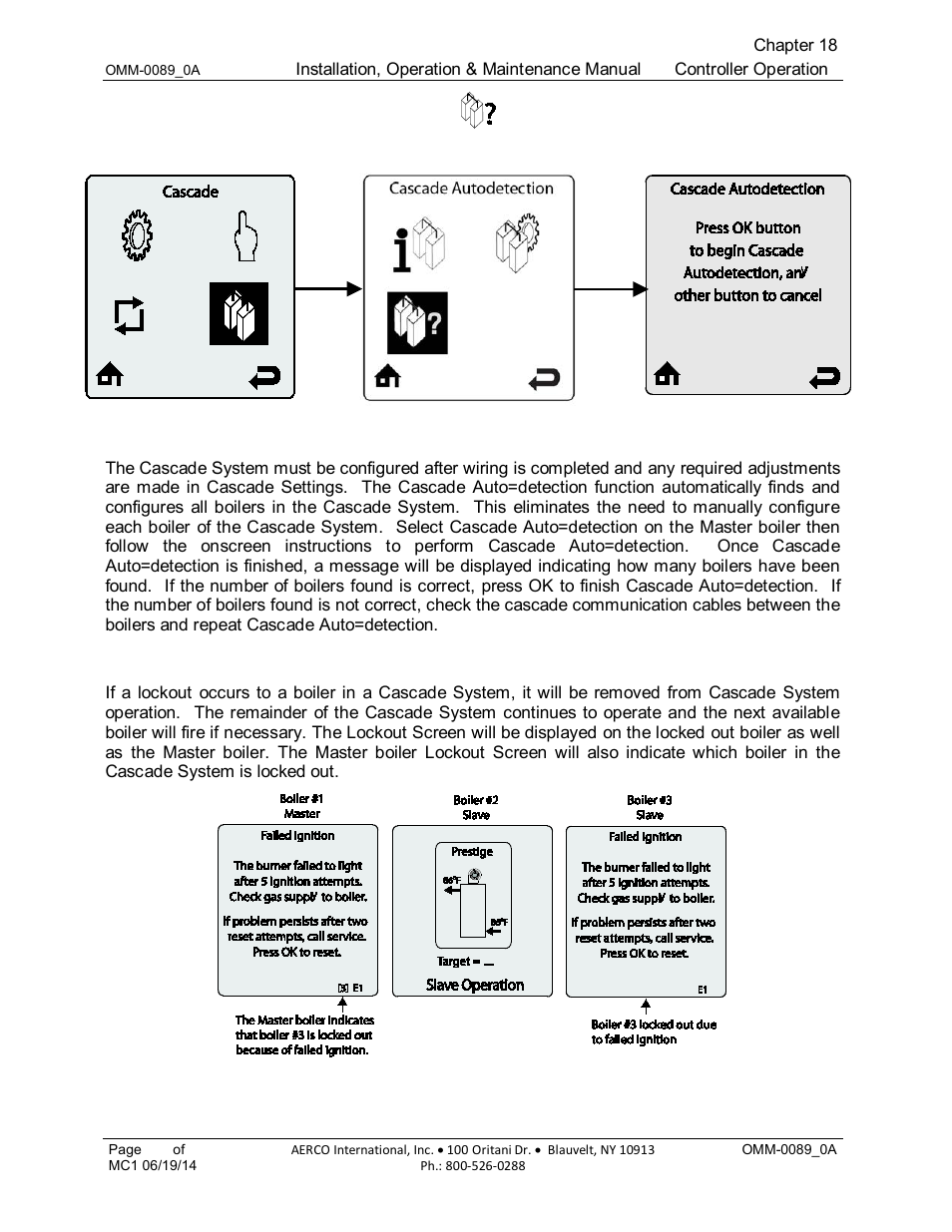8 cascade autodetection menu, 1 cascade operation – lockouts, 8 cascade autodetection | Menu | AERCO Esteem Boiler with EZ-Set Controller User Manual | Page 151 / 188