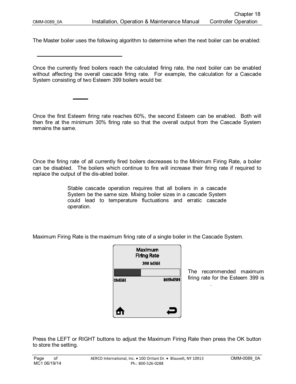 5 boiler enabling algorithm, 6 boiler disabling algorithm, 7 maximum firing rate (default: 398 mbh) | AERCO Esteem Boiler with EZ-Set Controller User Manual | Page 161 / 188