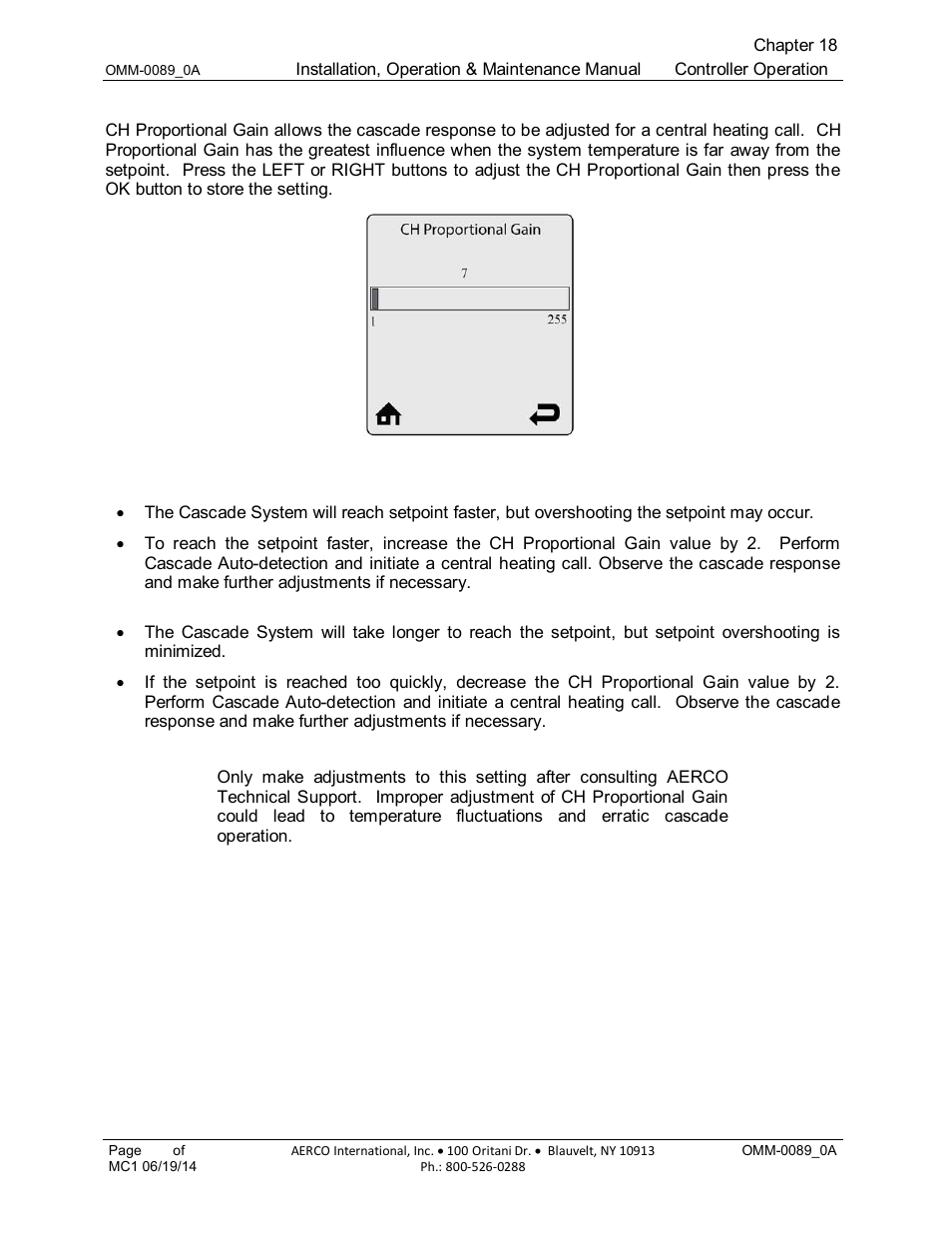 10 ch proportional gain (default: 7) | AERCO Esteem Boiler with EZ-Set Controller User Manual | Page 164 / 188
