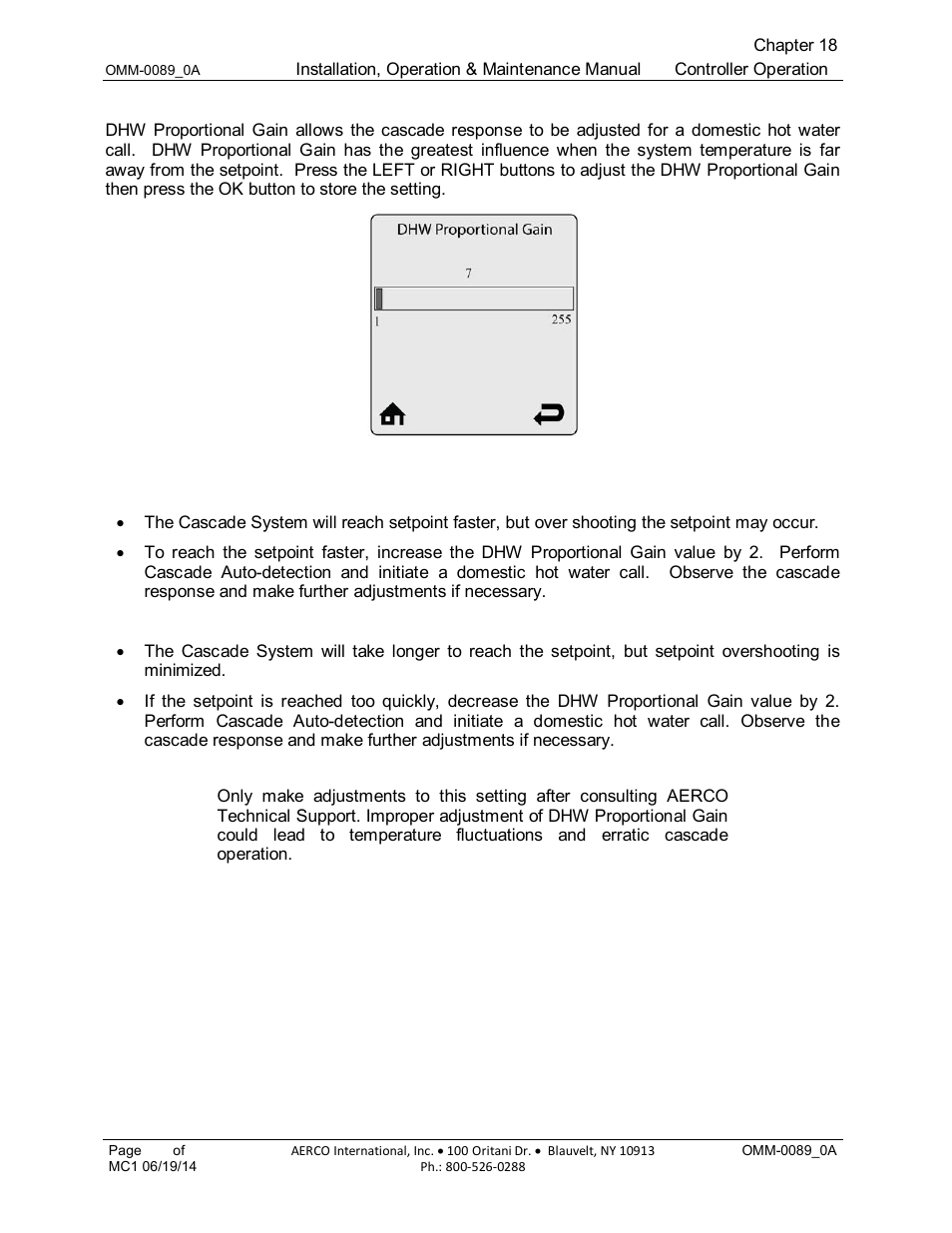 12 dhw proportional gain (default: 7) | AERCO Esteem Boiler with EZ-Set Controller User Manual | Page 166 / 188