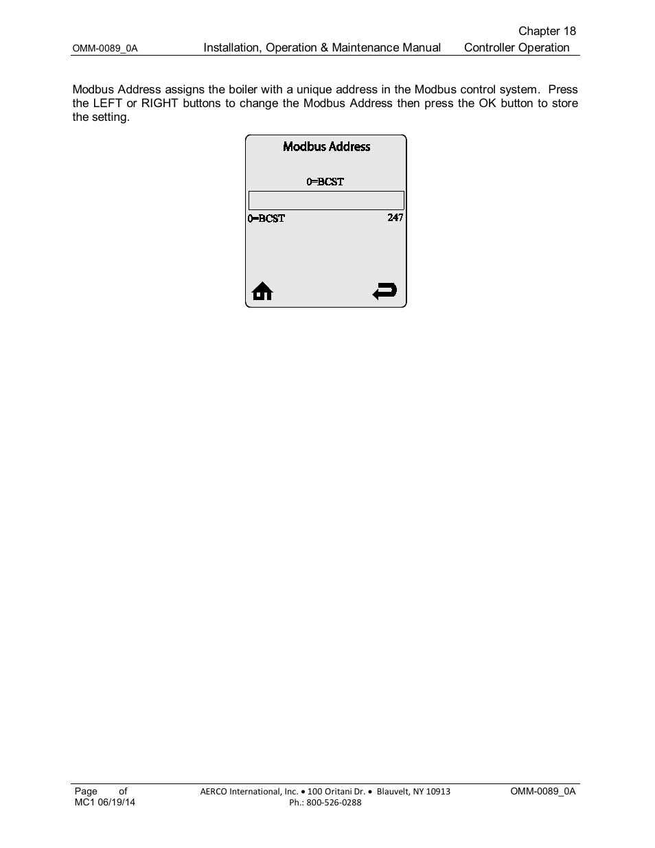 14 modbus address (default: 0 = bcst) | AERCO Esteem Boiler with EZ-Set Controller User Manual | Page 168 / 188