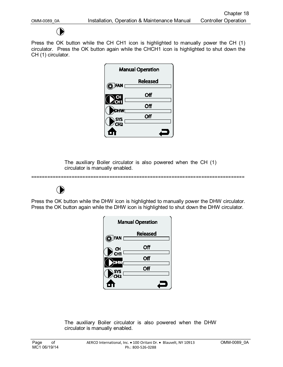 2 ch ch1 parameter, 3 dhw parameter, Ch ch1 parameter | Dhw parameter | AERCO Esteem Boiler with EZ-Set Controller User Manual | Page 172 / 188
