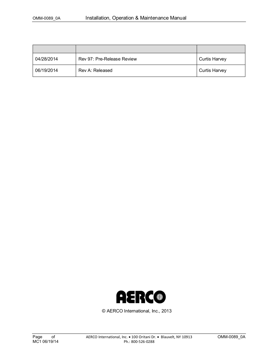 Change log | AERCO Esteem Boiler with EZ-Set Controller User Manual | Page 186 / 188