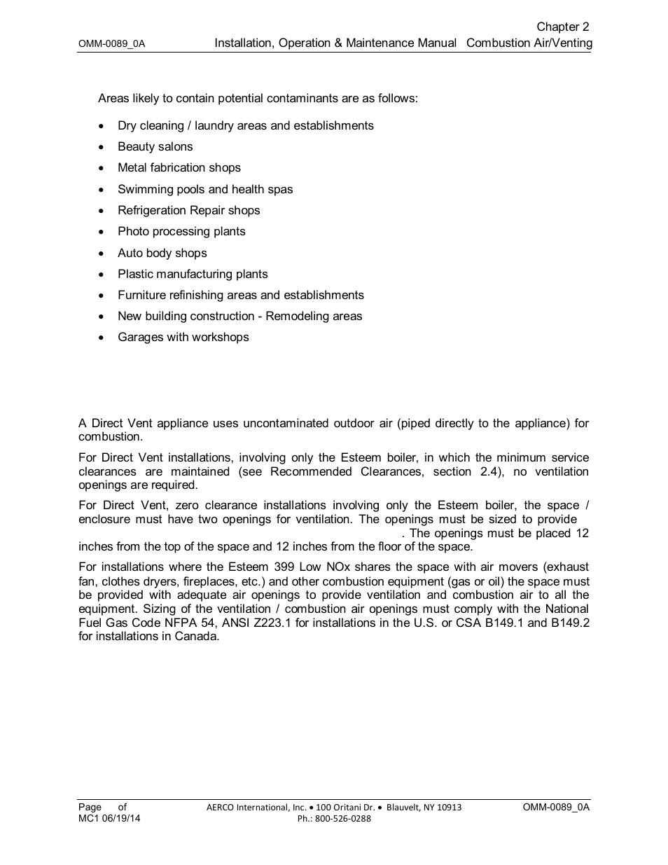 1 areas likely to contain contaminating products | AERCO Esteem Boiler with EZ-Set Controller User Manual | Page 20 / 188