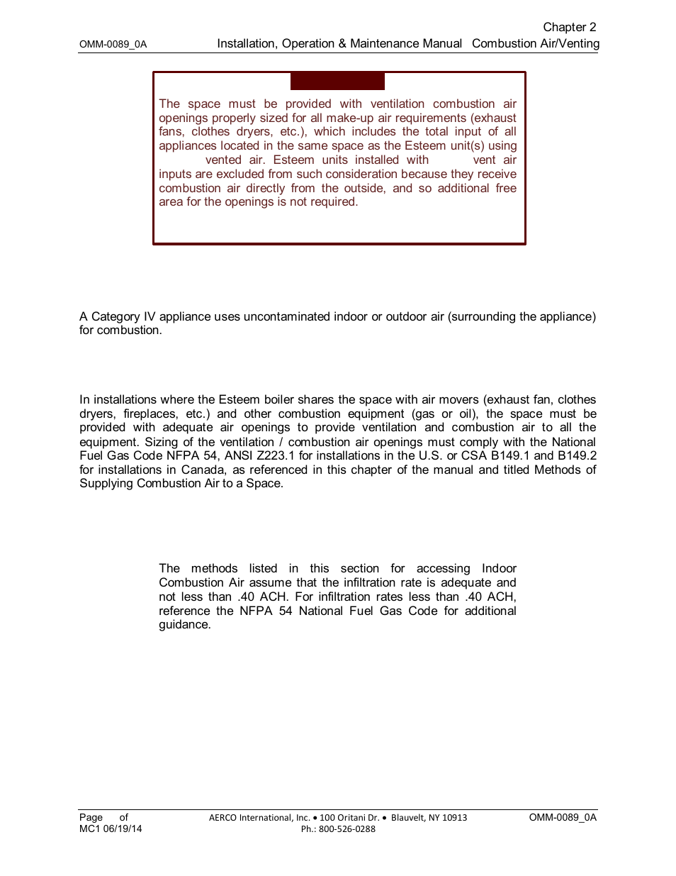 AERCO Esteem Boiler with EZ-Set Controller User Manual | Page 21 / 188