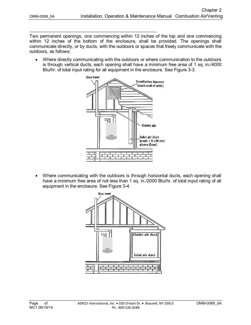 2 option 2: two permanent openings to outside | AERCO Esteem Boiler with EZ-Set Controller User Manual | Page 24 / 188