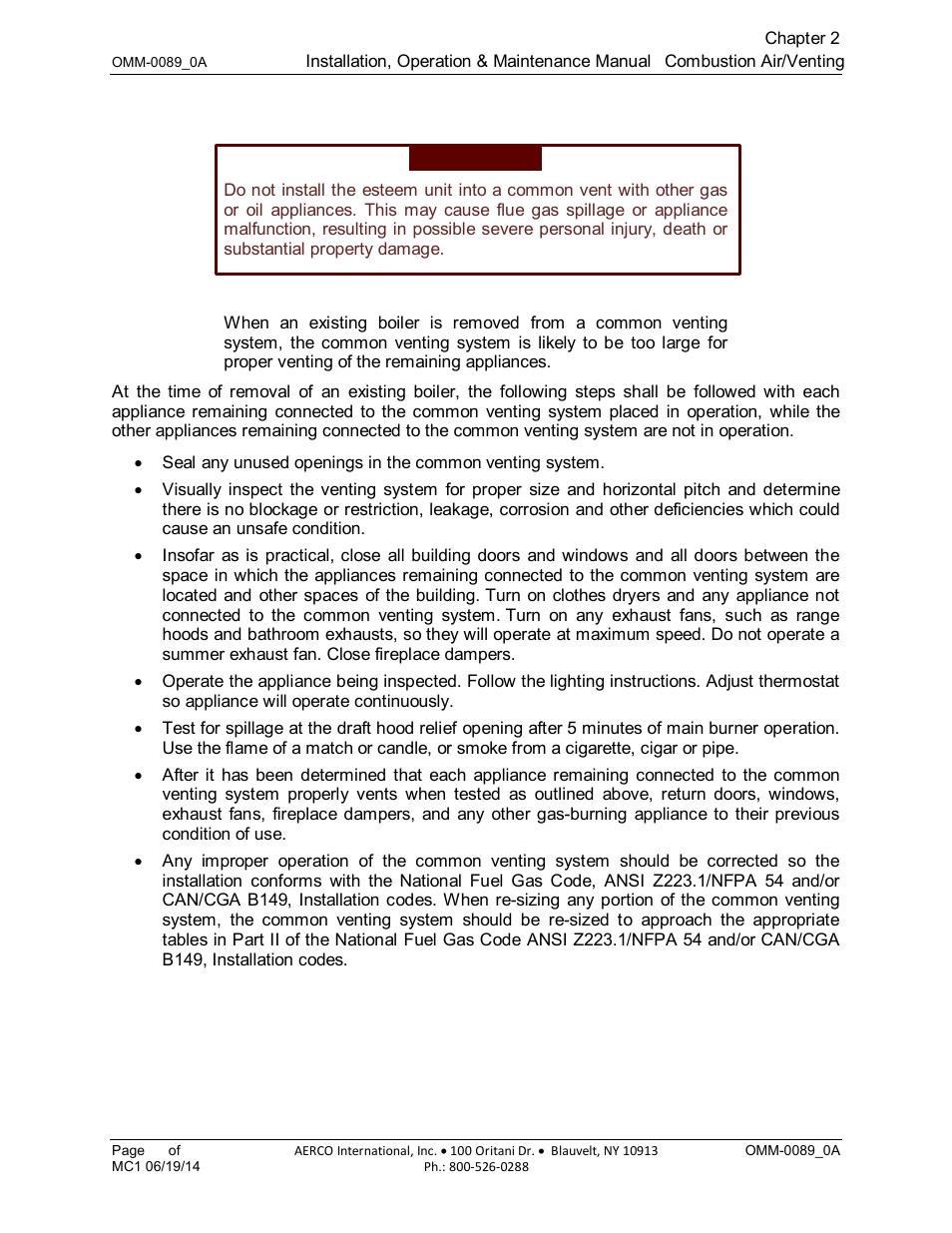 AERCO Esteem Boiler with EZ-Set Controller User Manual | Page 26 / 188