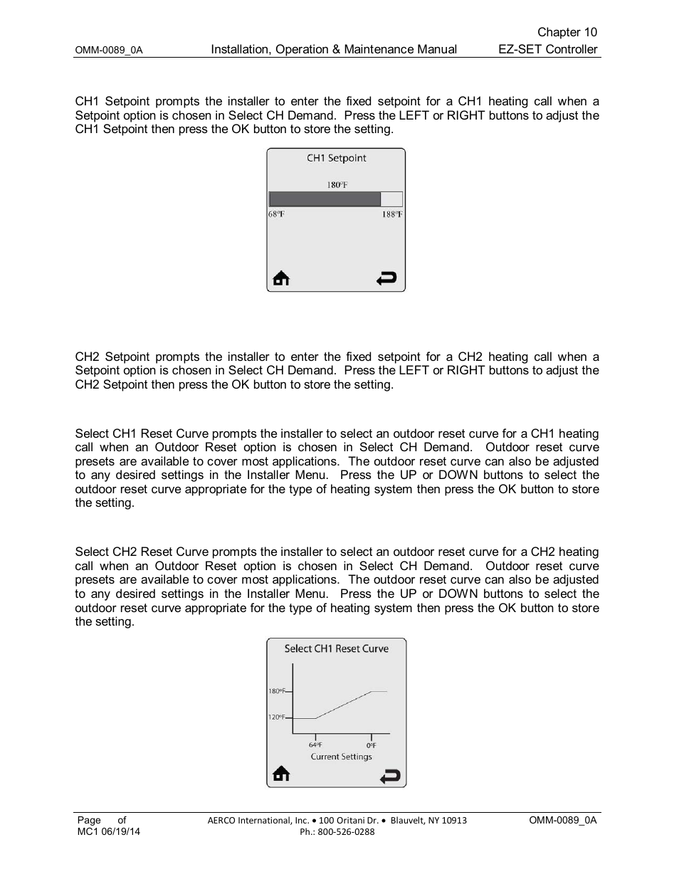 2 ch1 setpoint (default: 180 f [82 c]), 3 ch2 setpoint (default: 140 f [60 c]), 2 ch1 setpoint (default: 180°f [82°c]) | 3 ch2 setpoint (default: 140°f [60°c]) | AERCO Esteem Boiler with EZ-Set Controller User Manual | Page 72 / 188