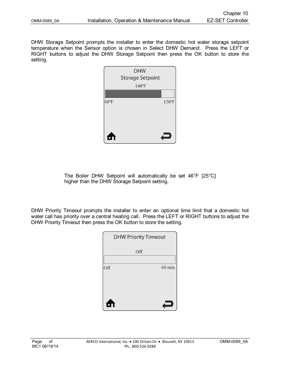 3 dhw storage setpoint (default: 140 f [60 c]), 4 dhw priority timeout (default: off), 3 dhw storage setpoint (default: 140°f [60°c]) | AERCO Esteem Boiler with EZ-Set Controller User Manual | Page 75 / 188