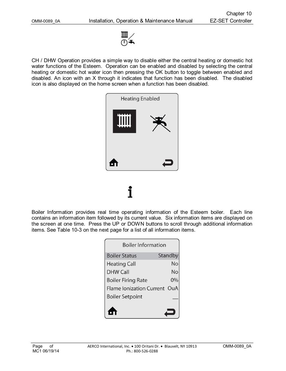 11 ch/dhw operation, 12 boiler information | AERCO Esteem Boiler with EZ-Set Controller User Manual | Page 77 / 188