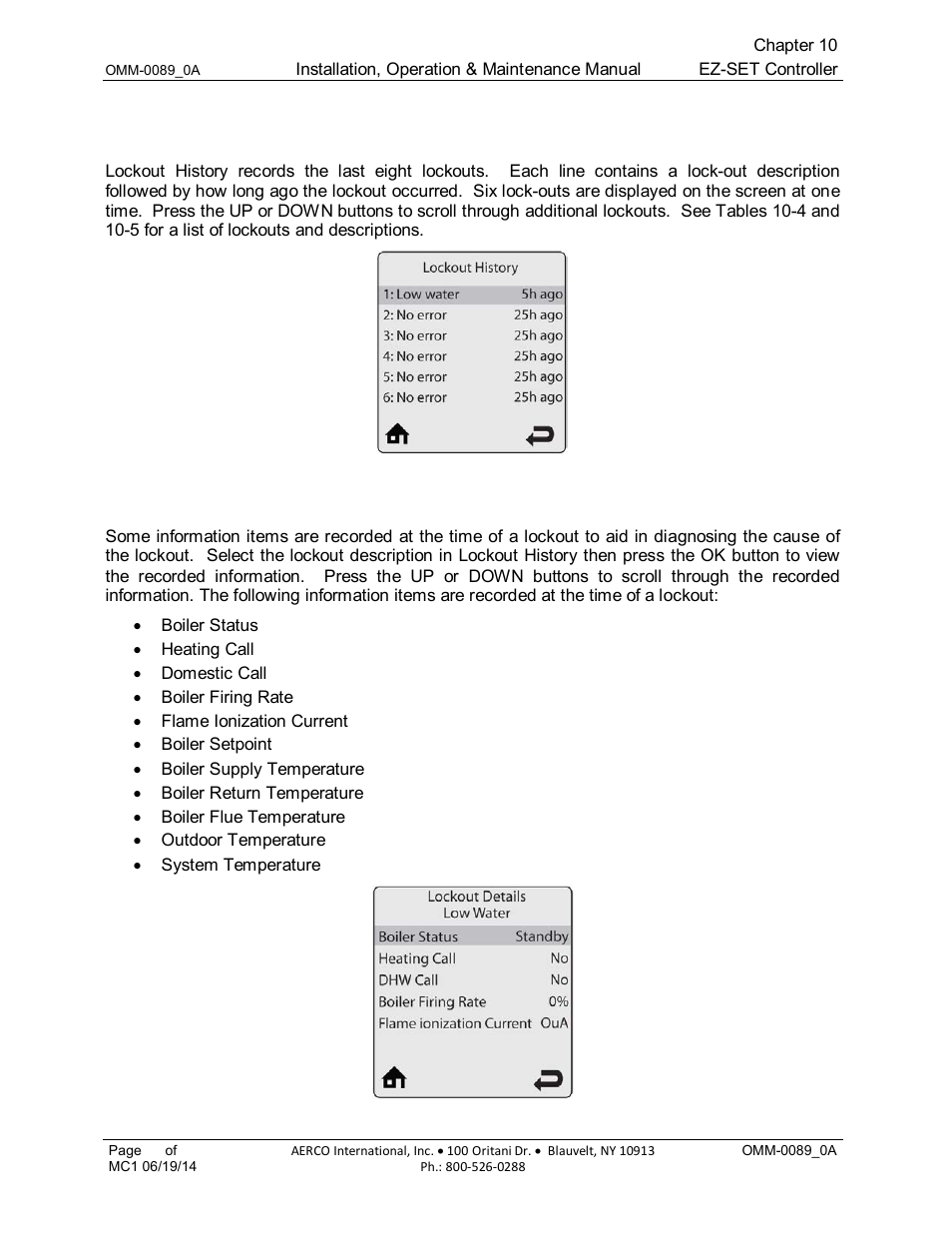 13 lockout history, 1 lockout details | AERCO Esteem Boiler with EZ-Set Controller User Manual | Page 80 / 188
