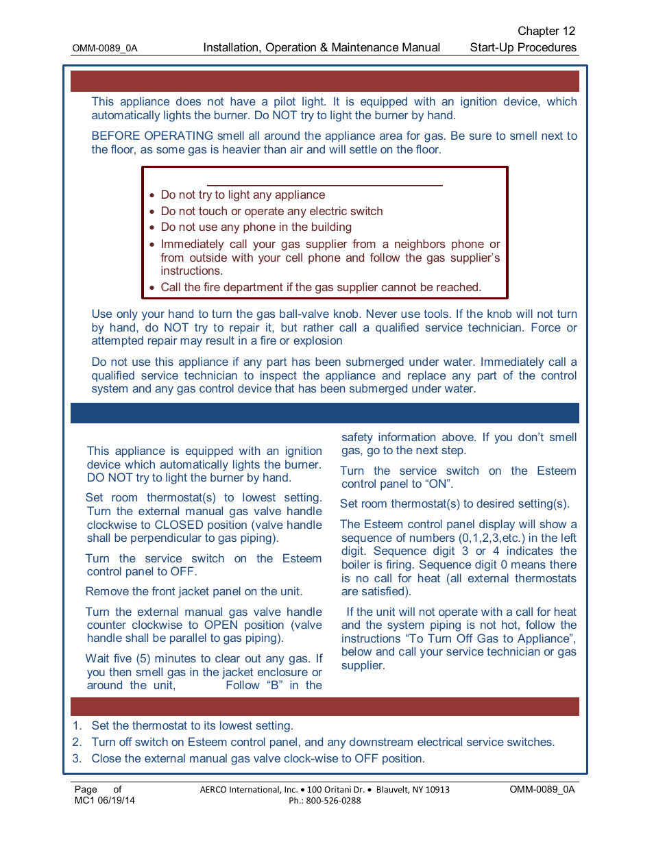 Read before operating, Operating instructions | AERCO Esteem Boiler with EZ-Set Controller User Manual | Page 92 / 188