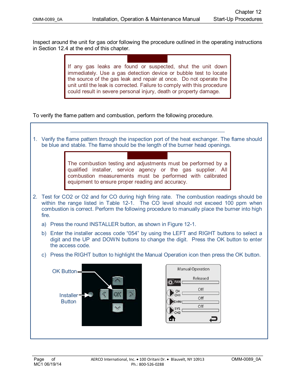 3 gas piping inspection, 4 flame pattern and combustion verification | AERCO Esteem Boiler with EZ-Set Controller User Manual | Page 94 / 188