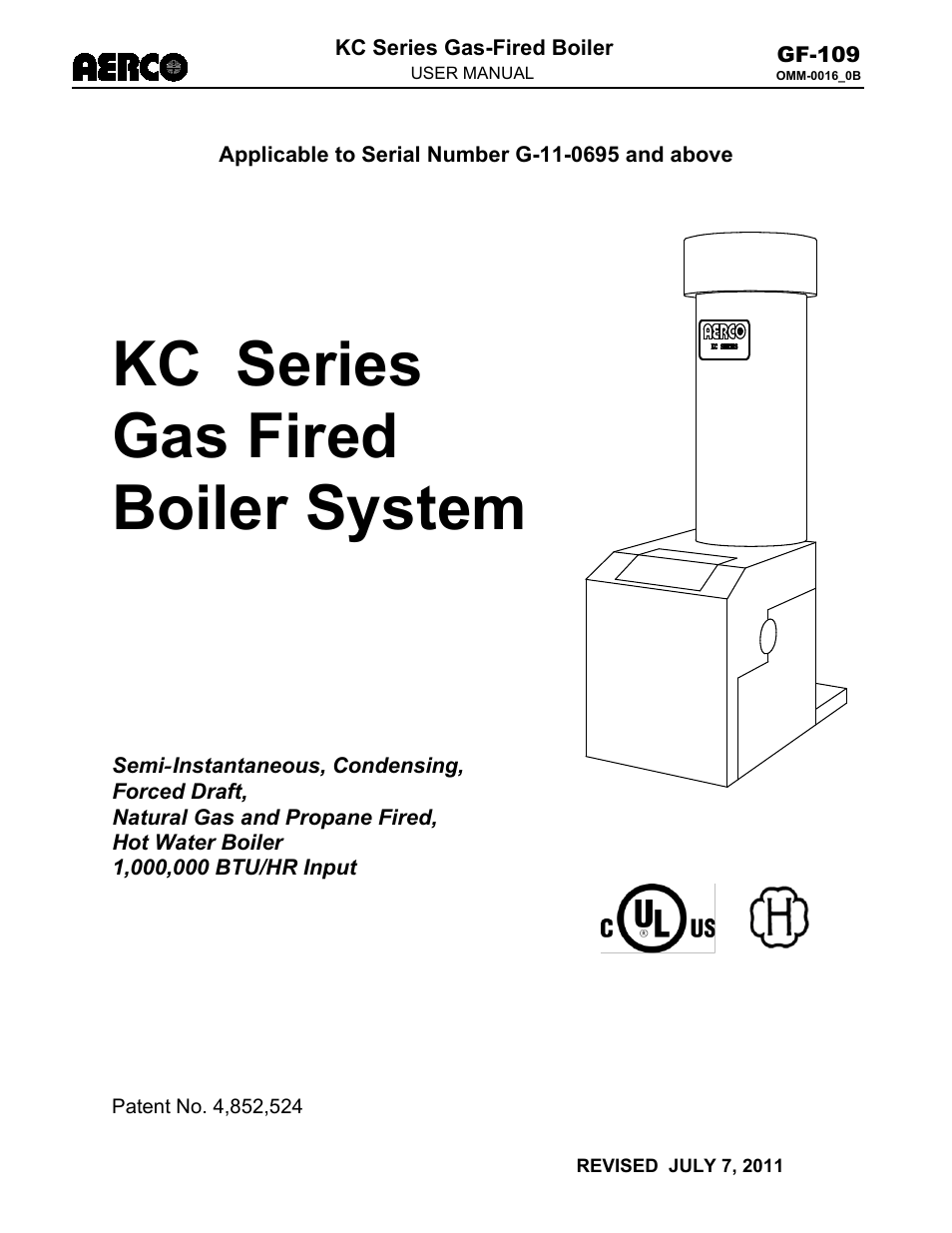 AERCO KC1000 Boiler July 2011 User Manual | 105 pages