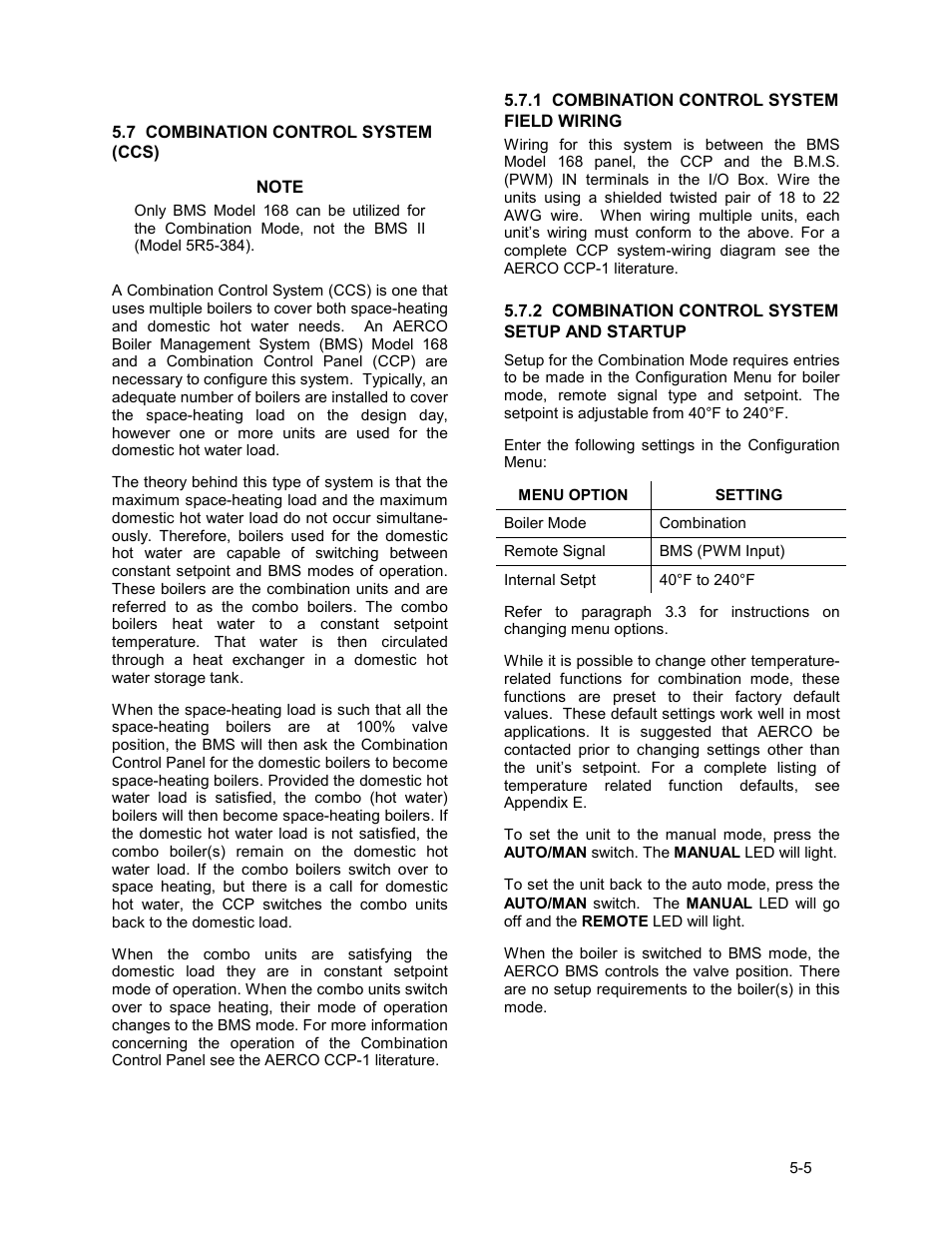 7 combination control system (ccs), 1 combination control system field wiring, 2 combination control system setup and startup | Mode of operation | AERCO KC1000 Boiler equipped with C-More version 3.04 User Manual | Page 43 / 108