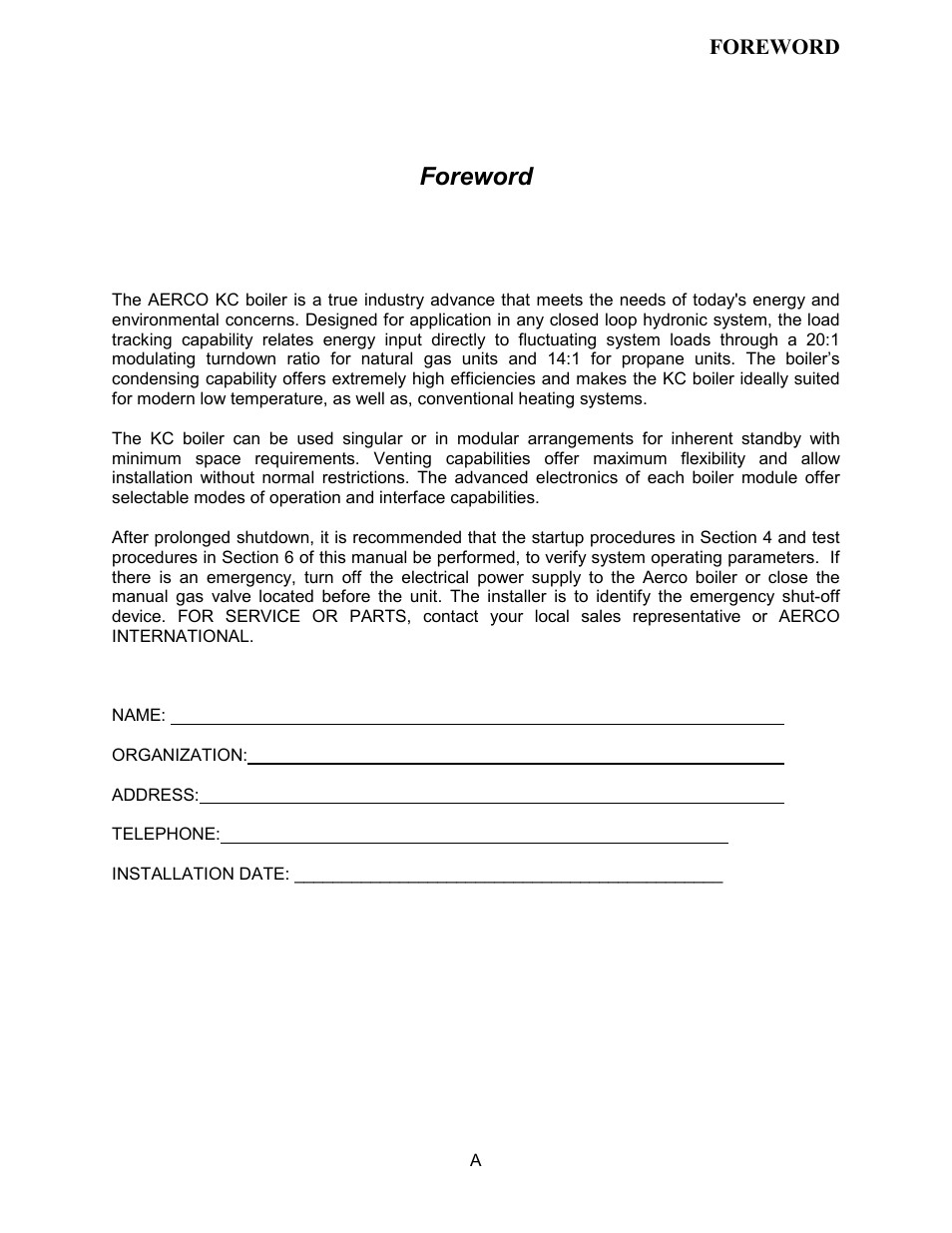 Foreword | AERCO KC1000 Boiler equipped with C-More version 3.04 User Manual | Page 5 / 108
