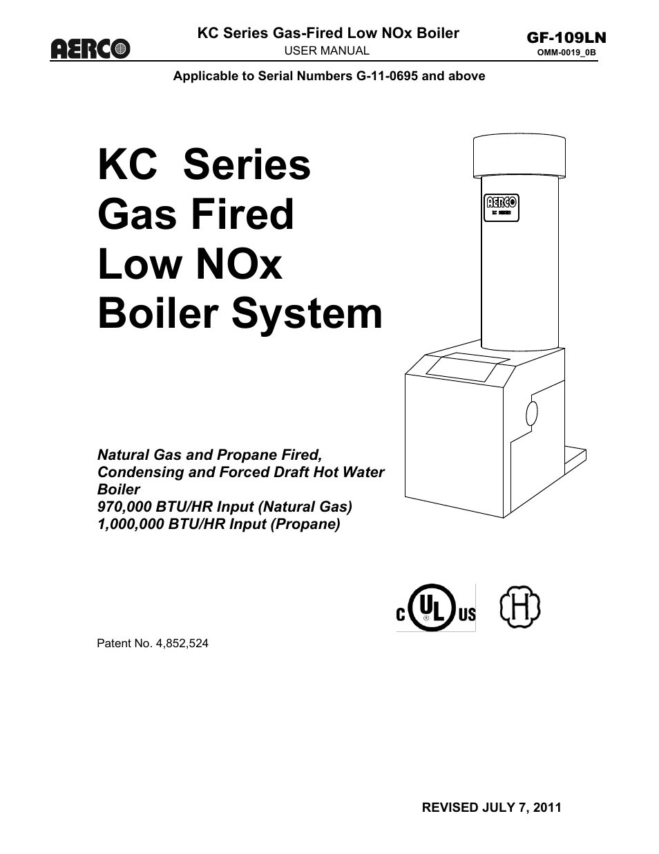 AERCO KC1000 Low NOx Boiler July 2011 User Manual | 115 pages