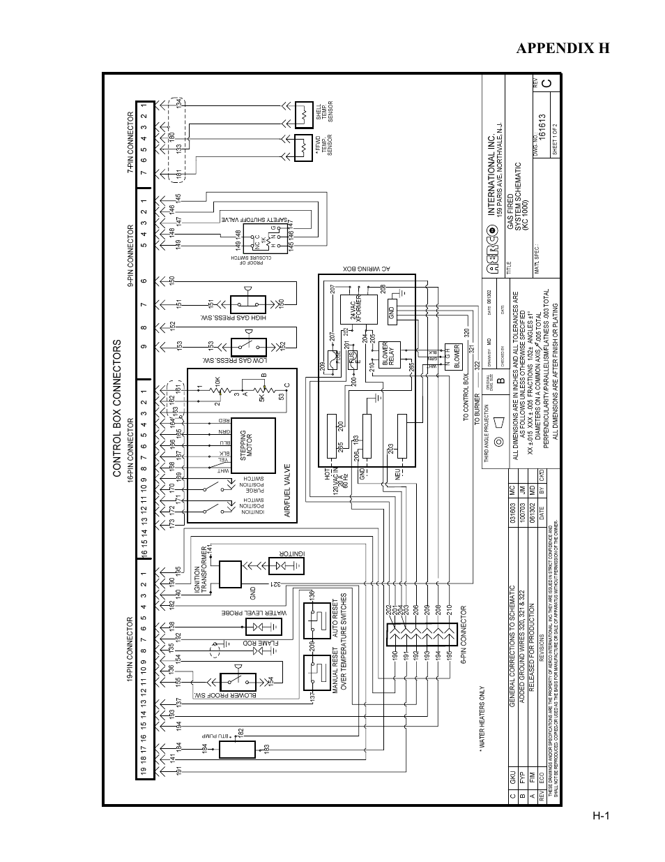 Appendix h - wiring schematics | AERCO KC1000 Low NOx Boiler equipped with C-More version 3.04 User Manual | Page 103 / 113