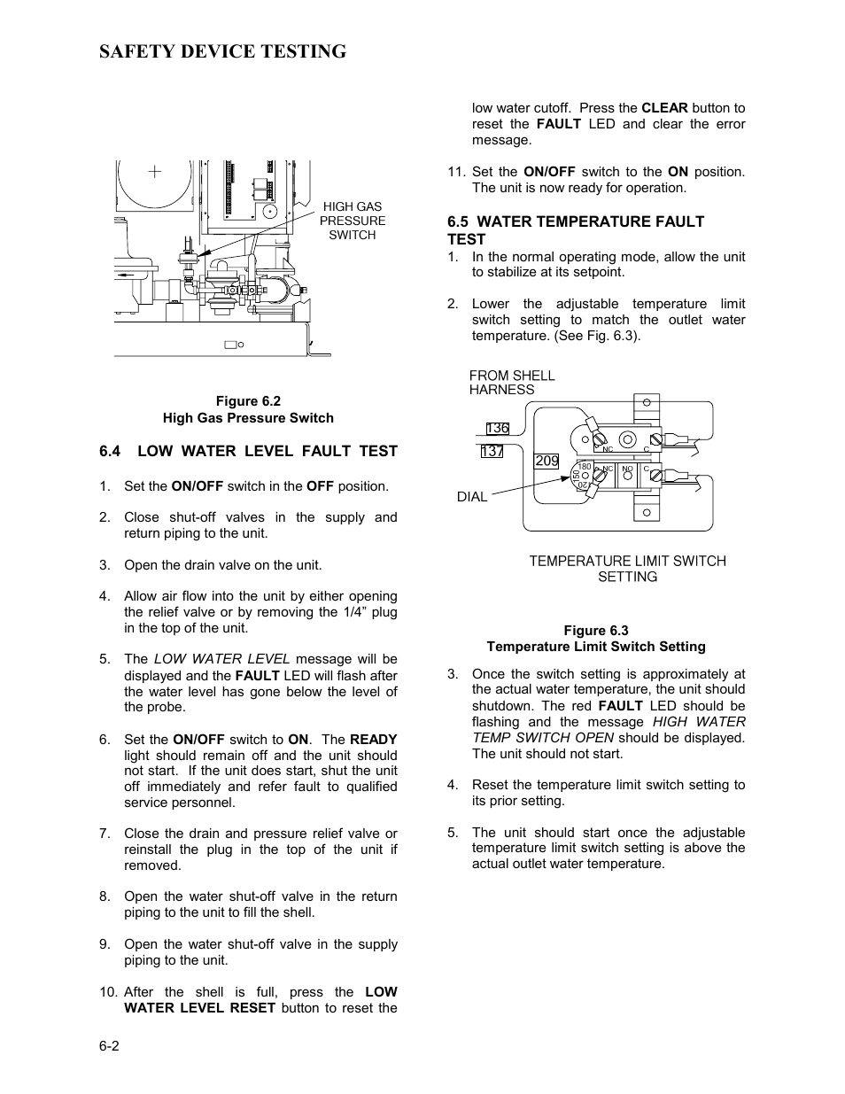 4 low water level fault test, 5 water temperature fault test, Safety device testing | AERCO KC1000 Low NOx Boiler equipped with C-More version 3.04 User Manual | Page 50 / 113