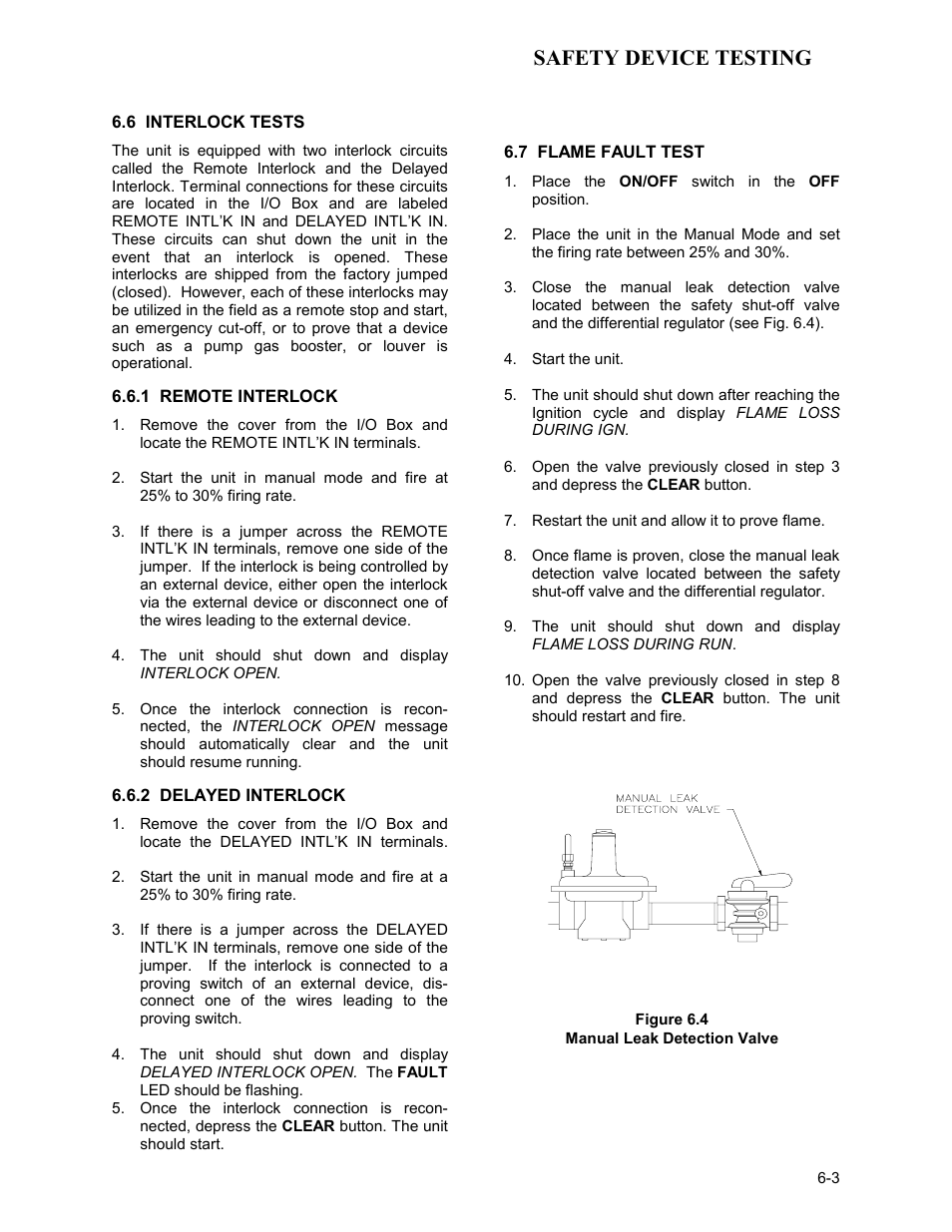 6 interlock tests, 1 remote interlock, 2 delayed interlock | 7 flame fault test, Safety device testing | AERCO KC1000 Low NOx Boiler equipped with C-More version 3.04 User Manual | Page 51 / 113