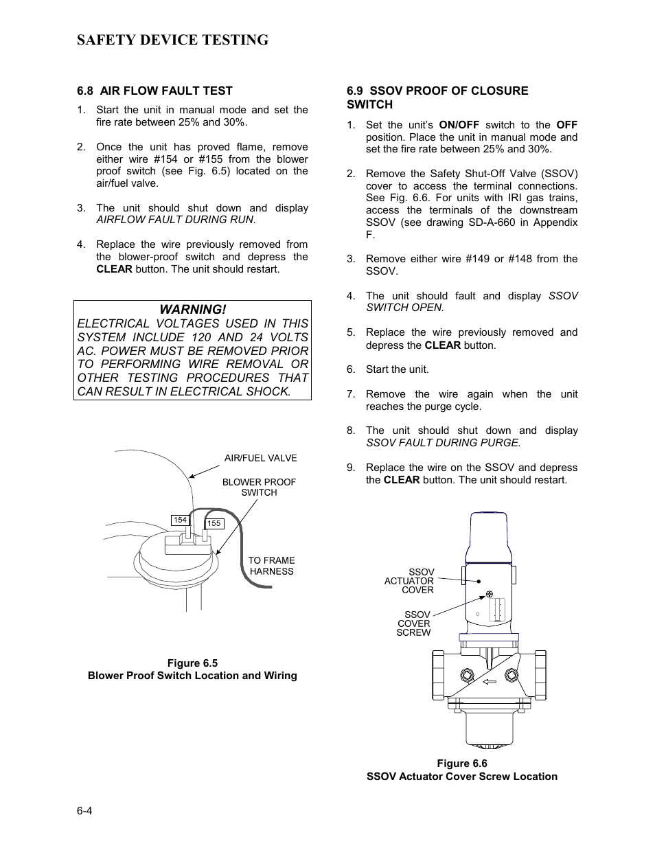 8 air flow fault test, 9 ssov proof of closure switch, Safety device testing | AERCO KC1000 Low NOx Boiler equipped with C-More version 3.04 User Manual | Page 52 / 113