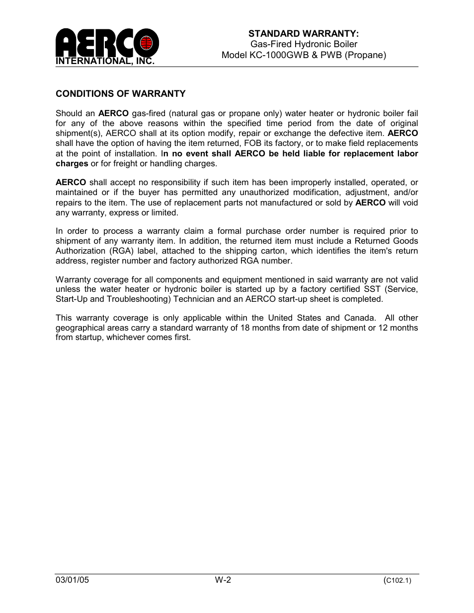 AERCO KC1000 Low NOx Boiler equipped with C-More 2003 User Manual | Page 100 / 101