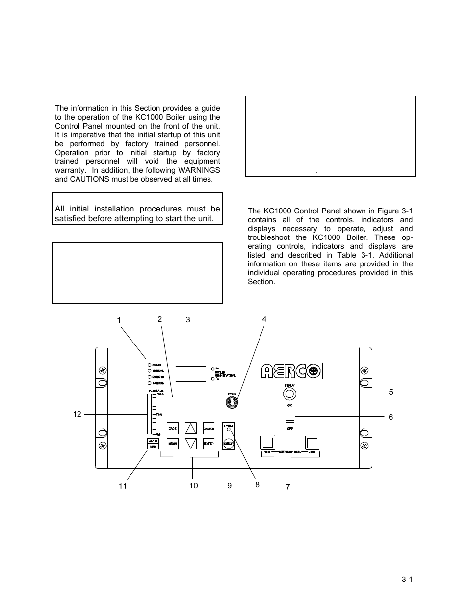 Section 3 - control panel operating procedures, 1 introduction, 2 control panel description | Control panel operating procedures | AERCO KC1000 Low NOx Boiler equipped with C-More 2003 User Manual | Page 21 / 101