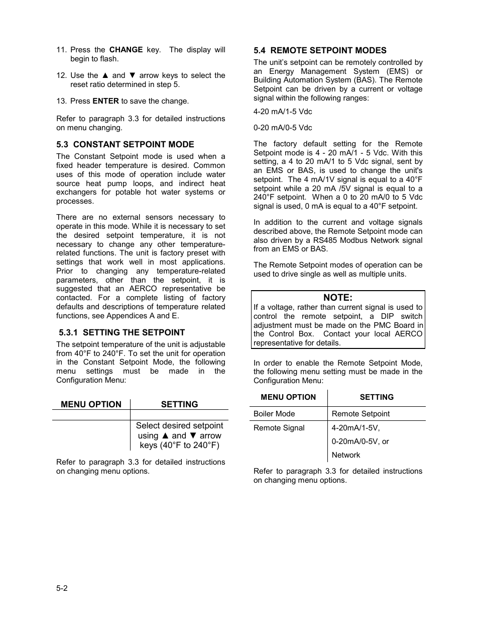 3 constant setpoint mode, 1 setting the setpoint, 4 remote setpoint modes | Mode of operation | AERCO KC1000 Low NOx Boiler equipped with C-More 2003 User Manual | Page 40 / 101